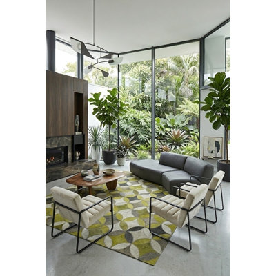 Tapis Abani Rugs Hide HID390A Chartreuse Gris à motifs circulaires superposés Soriano