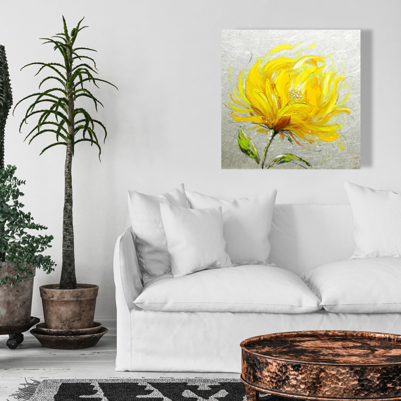 Toile jaune botanique à fleurs jaunes moelleuses | Décoration contemporaine