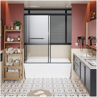 60x62 Inch Standard Size Frameless Aluminum Shower Door, Dual Sliding Doors with Quiet Soft-Close Track, Easy 30-Min Install, Enhanced Leak Protection with Lengthened Water Guard