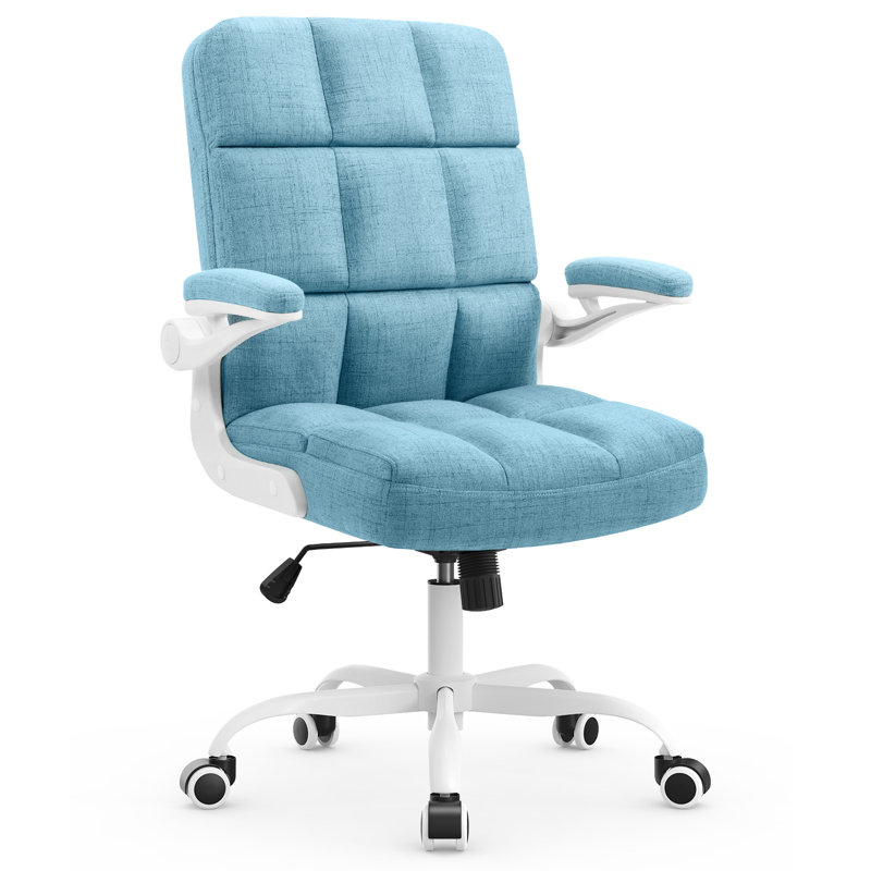 Ergonomic Executive Chair, White, Linen, Light Blue
