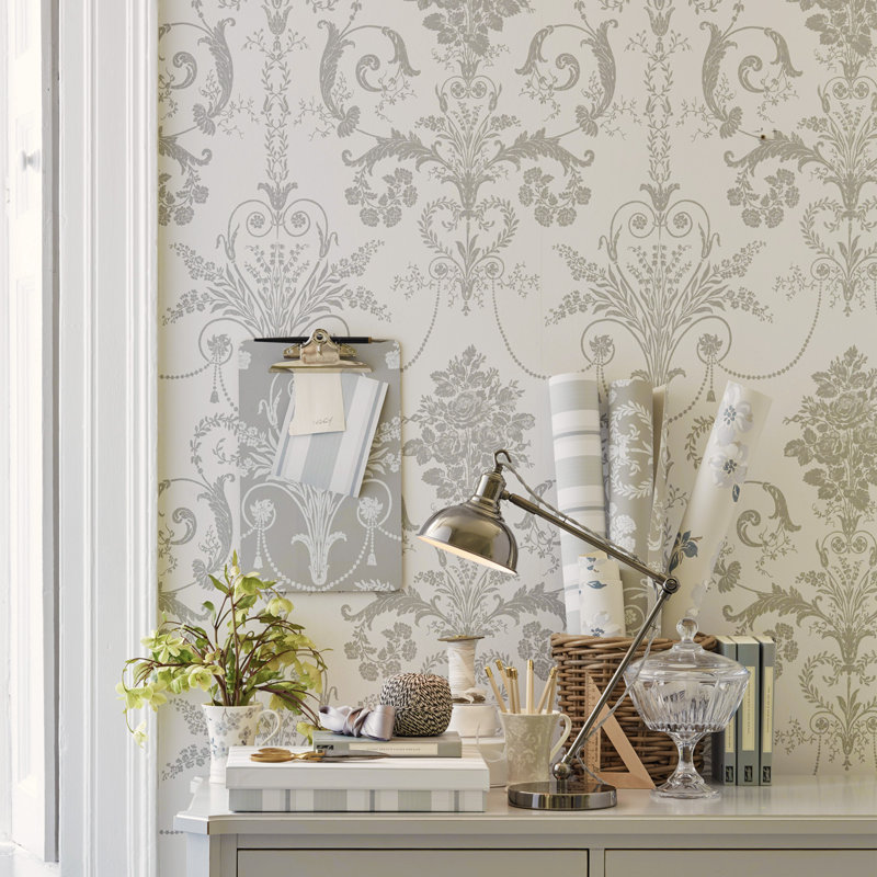 Laura Ashley Josette Wallpaper Roll, Dove Gray/White