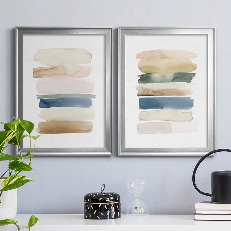 «Faint Swatches I», ensemble de 2 peintures sur toile encadrées, H 42,5 po x l 61 po, Argent