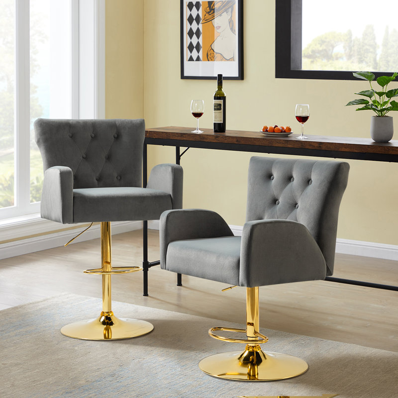 Theo Swivel Adjustable Height Bar Stool, Grey Velvet