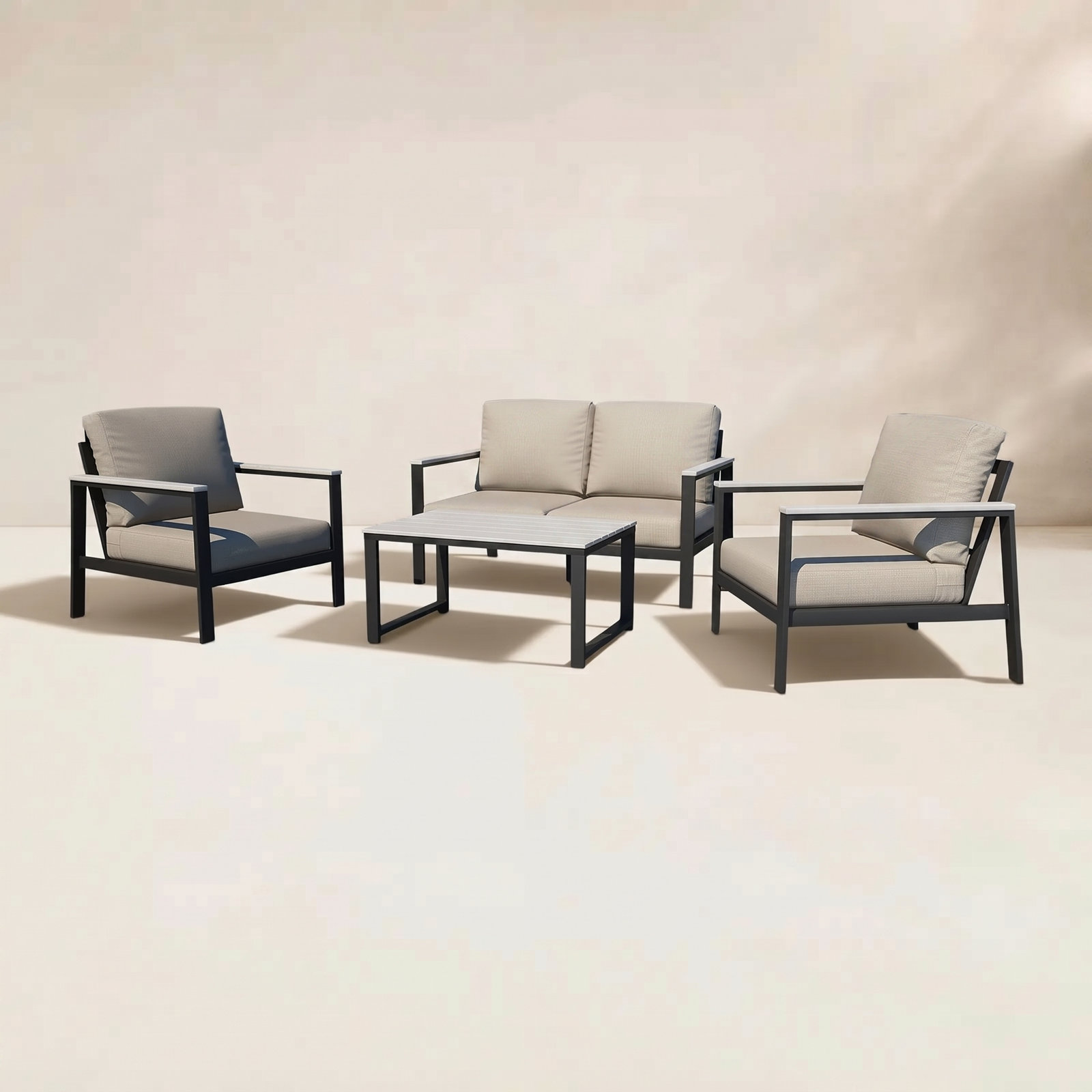 Townsend - Person Patio Conversation Set with Cushions, Cast Silver Sunbrella®