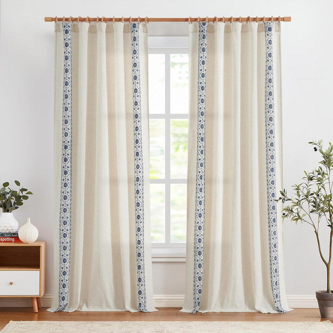 Linen Blend Embroidered Floral Farmhouse Curtains Curtains for Bedroom (Set of 2) Winston Porter Curtain 