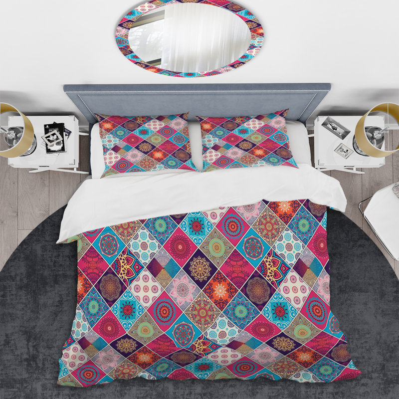 Multicolor Square Patchwork - Abstract Duvet Cover Set - Microfiber Polyester, King Duvet Cover + 2 King Shams