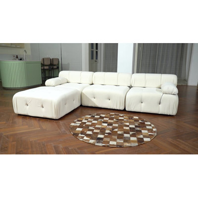 Cylar 104" Wide Velvet Reversible Modular L Shaped Sectional Sofa & Chaise with Ottoman