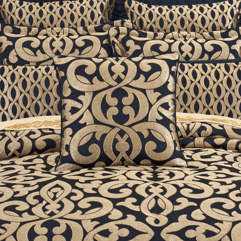 Baylor 20" Navy and Gold Woven Damask Throw Pillow