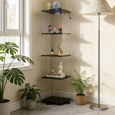 Vitrine rotative en verre trempé à quatre couches, armoire à boissons alcoolisées, classeur, armoire de rangement, avec lampe Paipai télécommandée, pieds réglables, se place dans le salon, la cuisine, le couloir