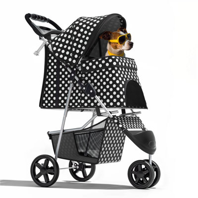 Foldable Pet Dog and Cat Stroller with Adjustable Canopy Storage Basket and Cup Holder for Small and Medium Pets