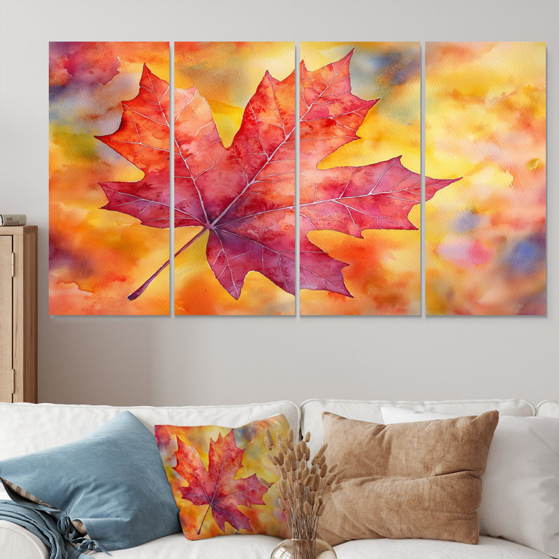 Feuille d'érable d'automne I - feuilles, art mural traditionnel, 4, H 28 po x l 48 po