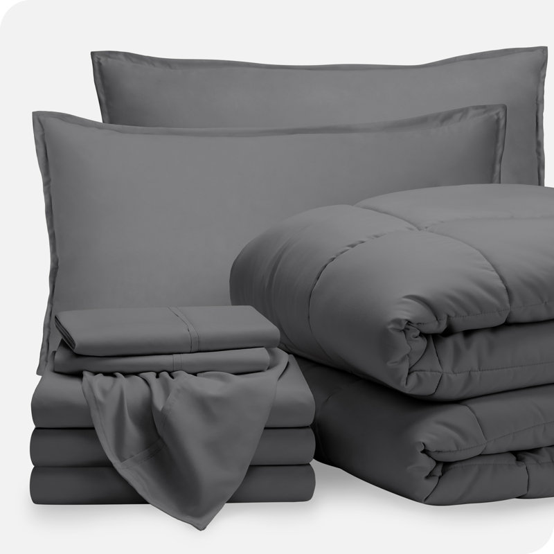 Microfiber Bed-In-A-Bag, Gray/Gray, Split Cal. King Comforter + 7 Additional Pieces