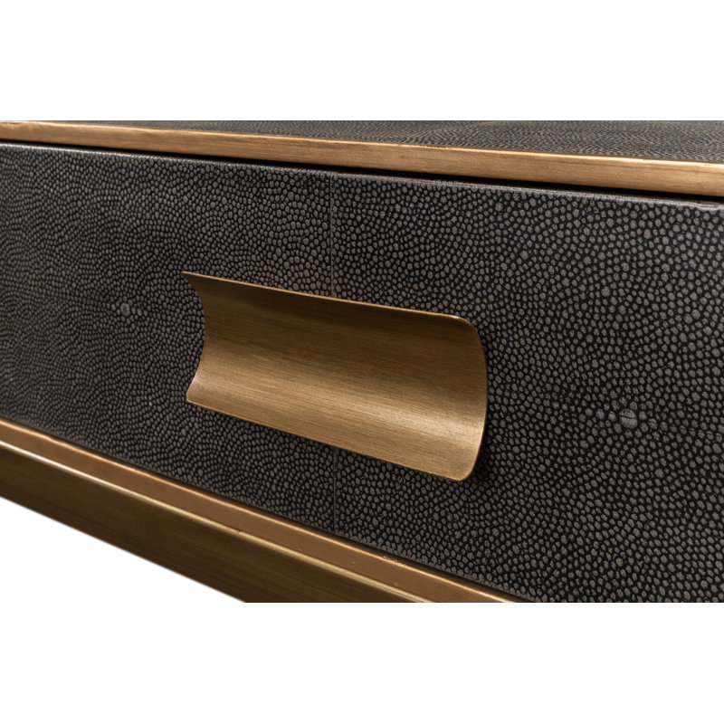 Gideon Antique Grey Wood Console Table with Gold Leather Trim