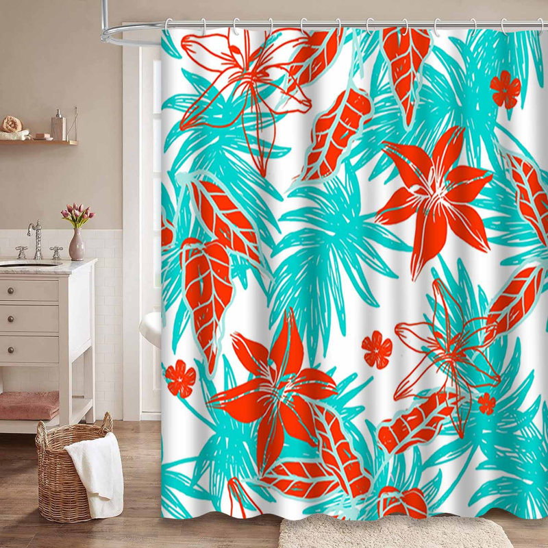 Rideau de douche imperméable à motif floral avec 12 crochets, L 72 po x l 78 po