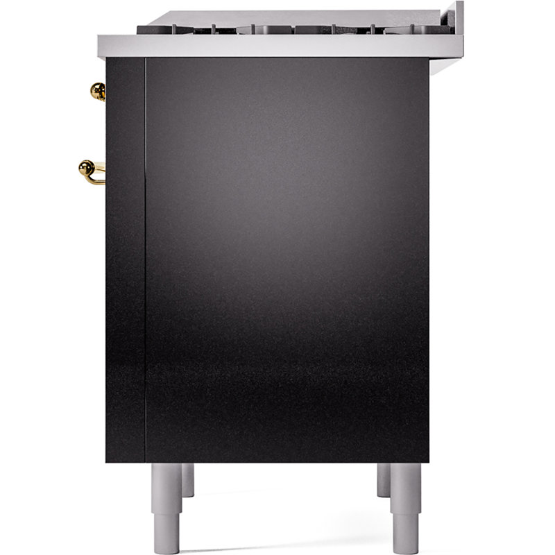 ILVE Nostalgie II 36 Dual Fuel Range, knobs, Glossy Black/Brass, Liquid Propane
