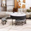 Table basse moderne à plateau relevable avec rangement et 3 repose-pieds blanc et noir-573128005