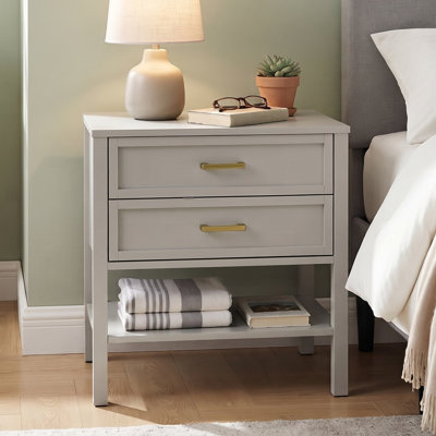 Elora 2 Drawer Nightstand, Bedside Table with Storage Drawers, Night Stand for Bedroom, End Table or Side Table for Living Room, 15.5" D x 23.6" W x 24.2" H, Light Gray