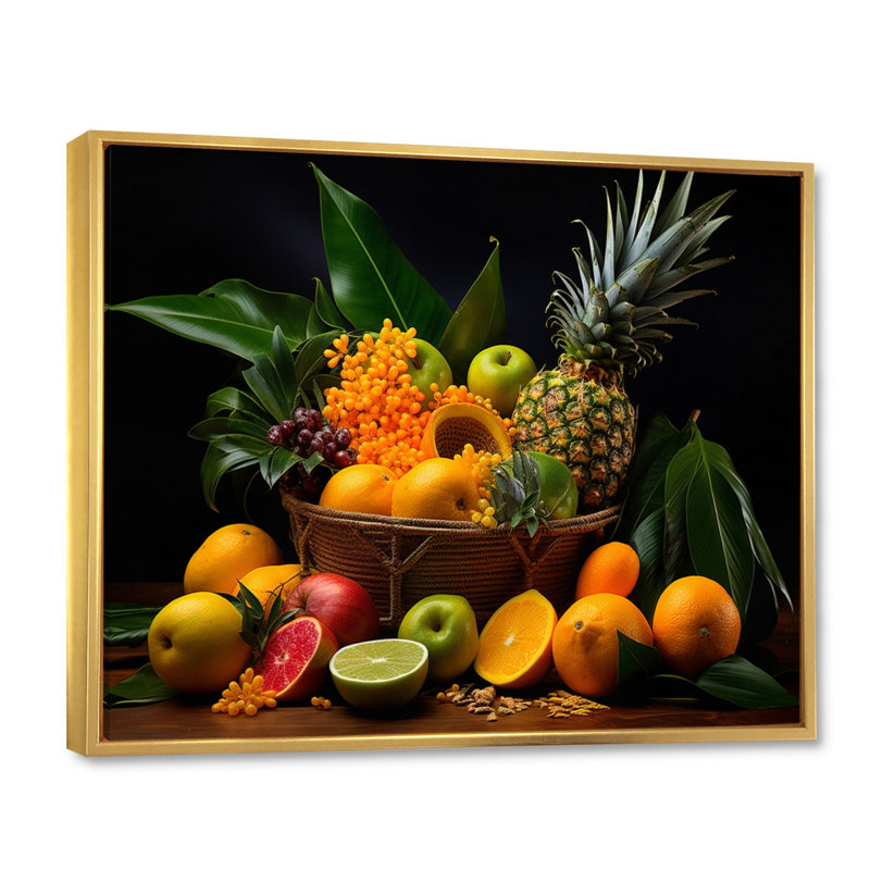 Caraïbes, fruits I - impression, H 30 po x l 40 po x P 1,5 po, Cadre flottant doré