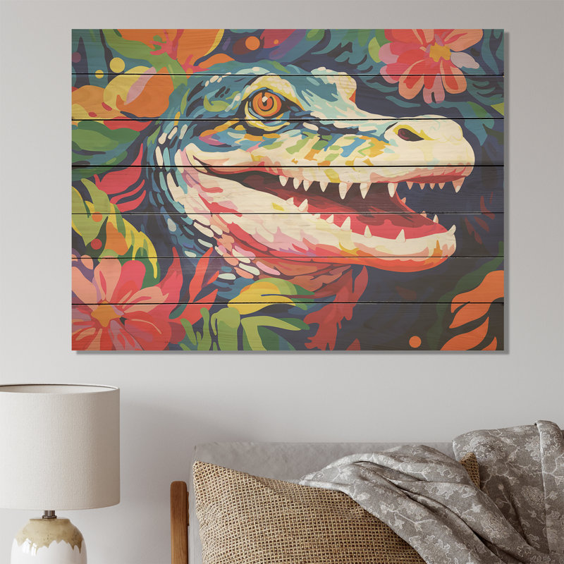 Popart alligator I - crocodile sur bois, H 10 po x l 20 po