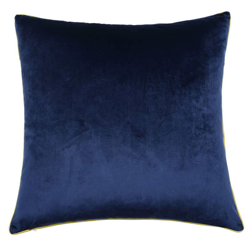 Monkey Print and Navy Velvet Double Sided Pillow with Yellow Piping, 24" x 24"