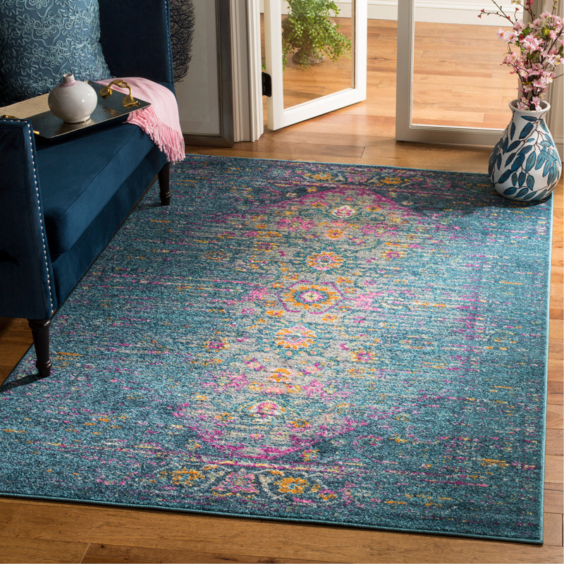 Tapis bleu Felty, Rectangle 5 pi 1 po x 7 pi 6 po