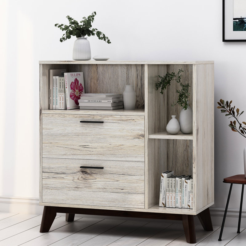 Armoire de rangement moderne Mid-Century avec extérieur en faux bois, l 34,91 po x P 15,96 po, H 37,62 po, pieds évasés
