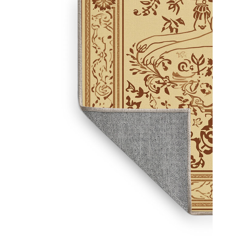 Machine Washable Pavnesh Sphinx Classic Oriental Rug in Brown – Beige Binding, 7x9