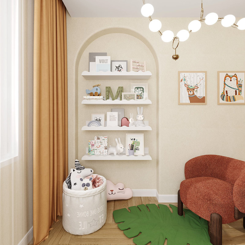 Ensemble de 4 tablettes pour enfants - étagère à livres flottante blanche, tablette à photos pour la décoration murale et le rangement