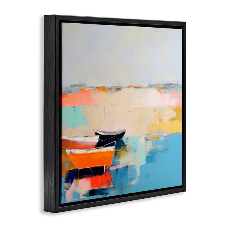 «Vivid Boat Abstraction», art mural encadré par Irena Orlov, Cadre flottant noir de jais, H 18 po x l 18 po