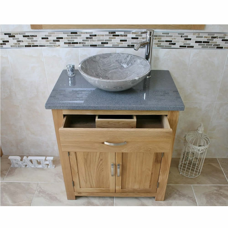 Deckert 750 mm Freestanding Single Vanity with Vessel Stone Basin, Grey, Grey