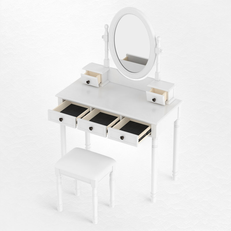 Ensemble de coiffeuse avec miroir réglable, Blanc