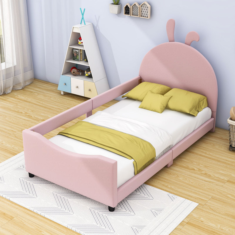Wood Twin Upholstered Daybed with Headboard, Pink