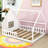 Full Wood House Bed Frame with Built-In Window, LED Light String and Fence-260515602