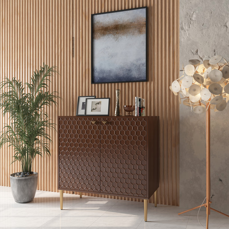 Wood 32" H 2-Door Accent Cabinet with Metal Legs, Chocolate Brown