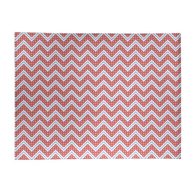 Tapis à chevrons bleu/rouge fait main
