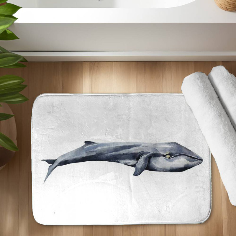 Watercolor whale Bath Mat with Non-Slip Backing - Quick Dry Memory Foam Bathroom Rug - Absorbent - Modern Plush Spa-Style - Machine Washable