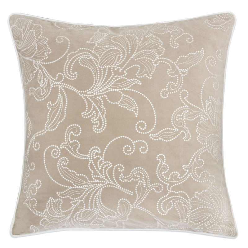  Embroidery Square Pillow Cover & Insert, Beige