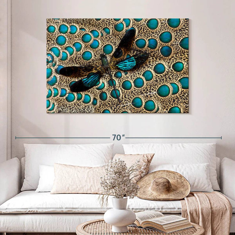 Brampt Dragonfly On Peacock Feather, 32" H x 48" W