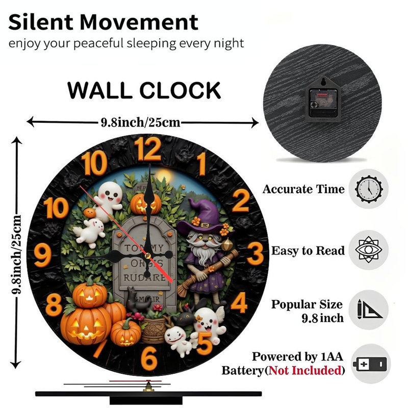 HalloweenClockCuteGhostsWitchPumpkins