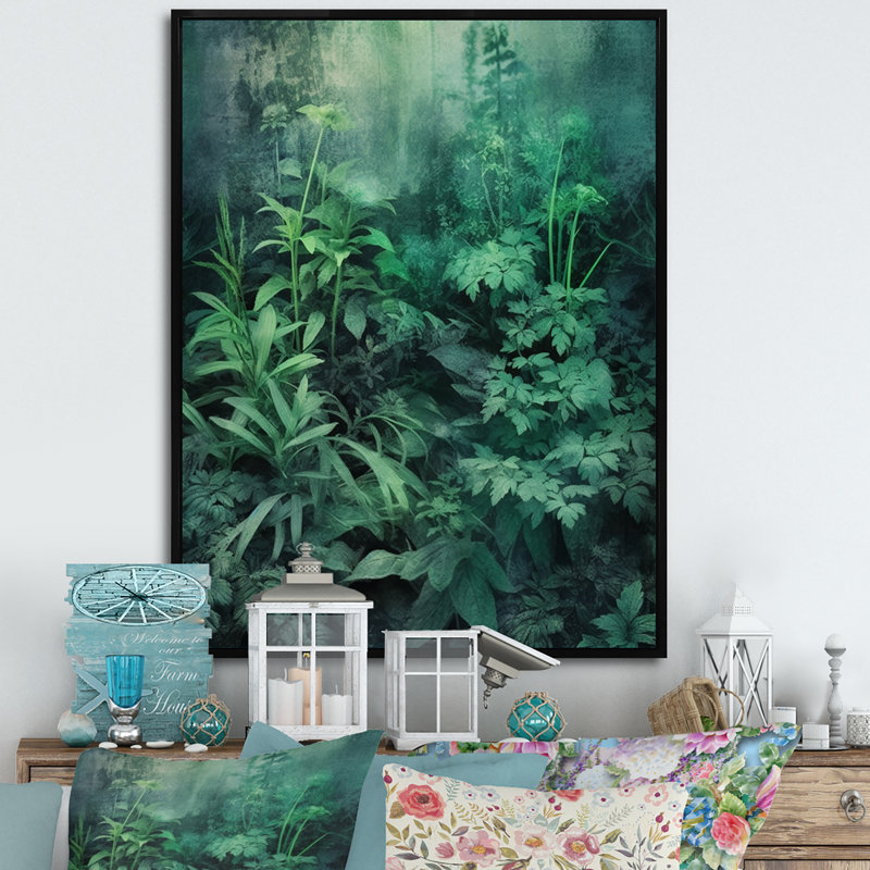 Jardin des herbes sur toile, Cadre flottant noir, H 32 po x l 16 po x P 1,5 po