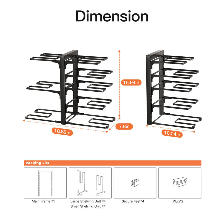 Heavy Duty Pan Organizer for Cast Iron Skillets, Griddles and Pots - H