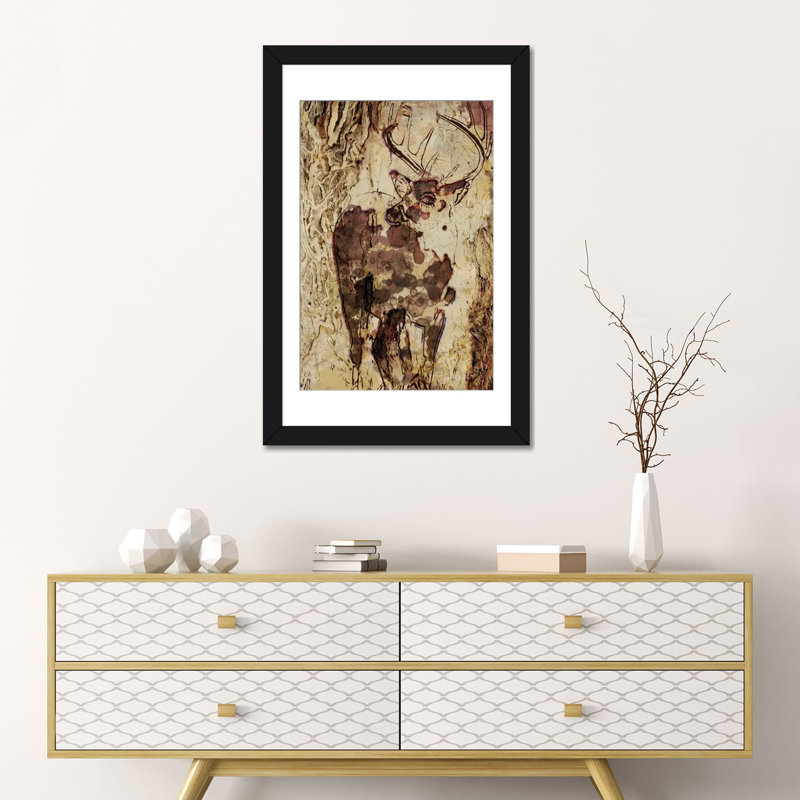 «Deer In The Forest», impression sur toile tendue, Papier d'art encadré noir, Blanc, H 24 po x l 16 po x P 1 po