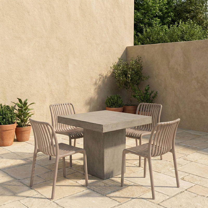 Outdoor Stackable Dining Chair, All-weather Plastic Patio Chair, Pool Side Chair, Modern Slatted Design For Balcony, Garden, Backyard, Indoor & Outdoor Use