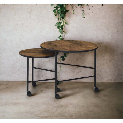 Oblis Vintage Finish Nesting Table Set With Metal Tri Pod Legs And Caster Wheels For Easy Mobility