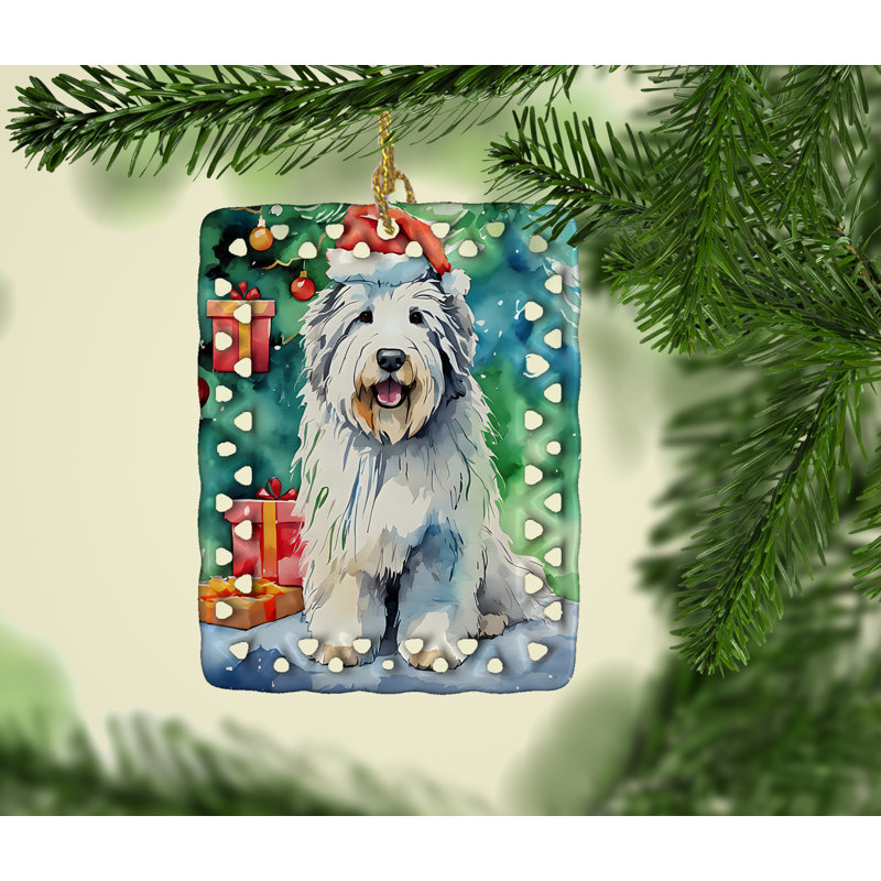 Old English Sheepdog Christmas Porcelain Ornament, Old English Sheepdog 3545