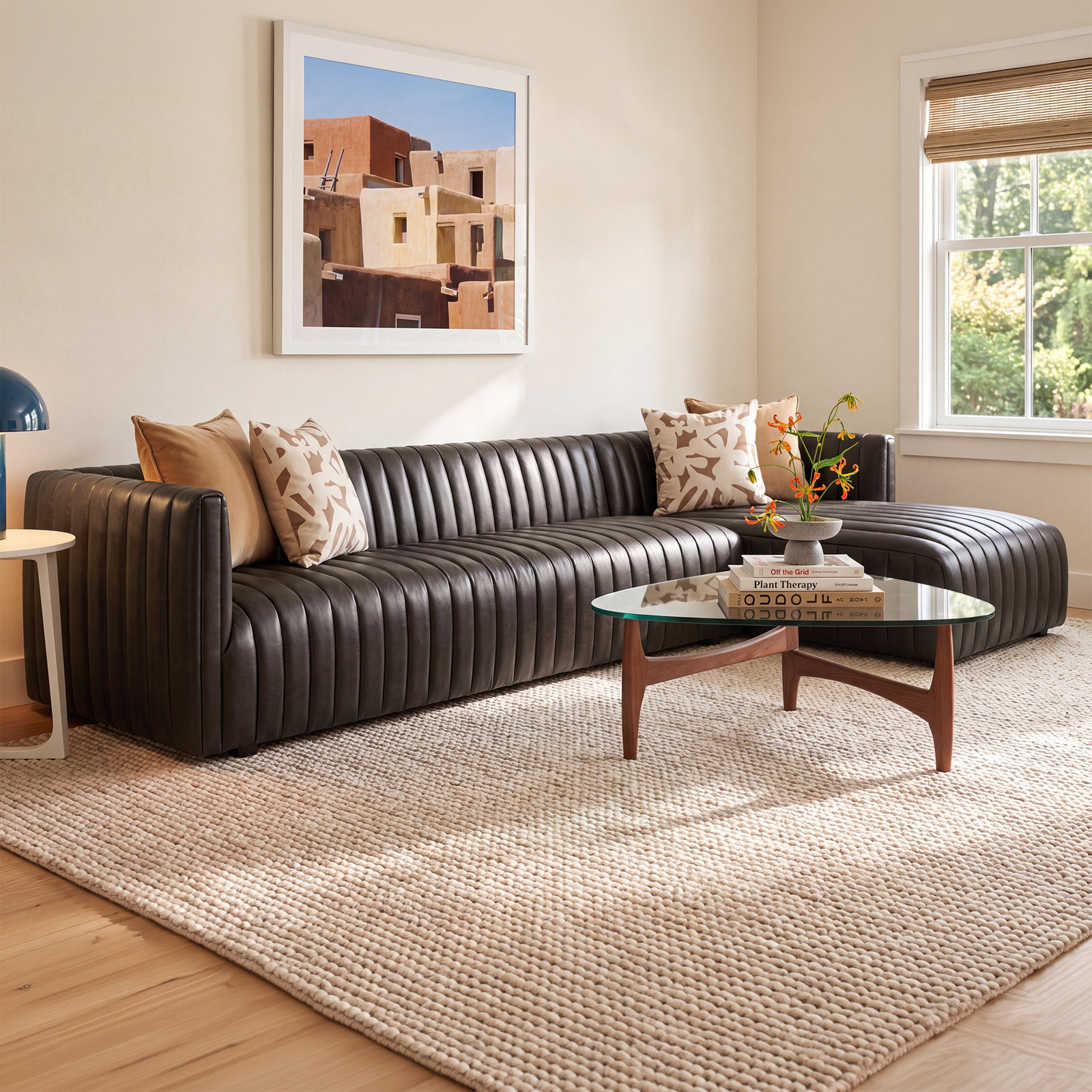 Brandt Upholstered Chaise L-Sectional, Deacon Wolf Genuine Leather, Right Hand Facing, 26.5" H x 126" W x 64" D