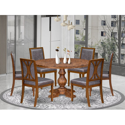 F37CB3CCAC7A4FC28AAE10BC8E211D23 7-Pc Dining Set with Polyester 6 kitchen chairs & A Kitchen Table, Antique Walnut