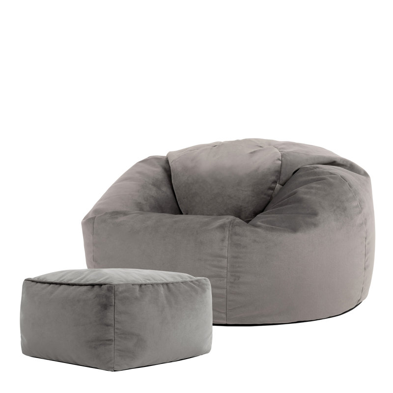 Kingston Velvet Bean Bag and Square Footstool, Charcoal Grey