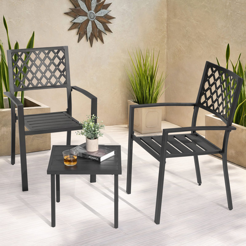 3-piece Patio Bistro Set With Stackable Chairs, Powder-coated Frame