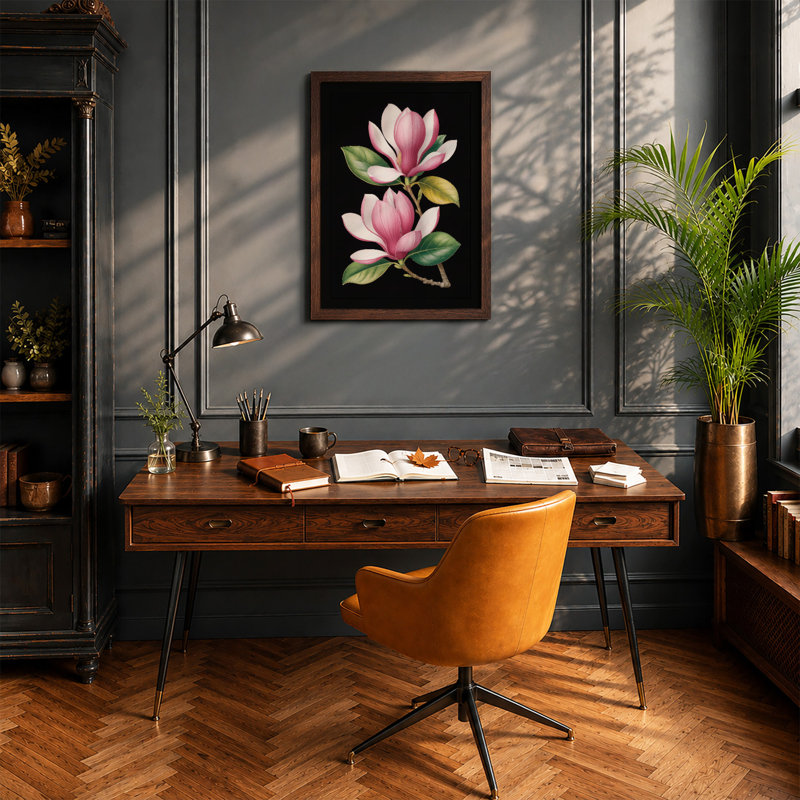 Magnolia Florals Botanical - Print, A2 - 59.4 x 42.0 cm, Walnut